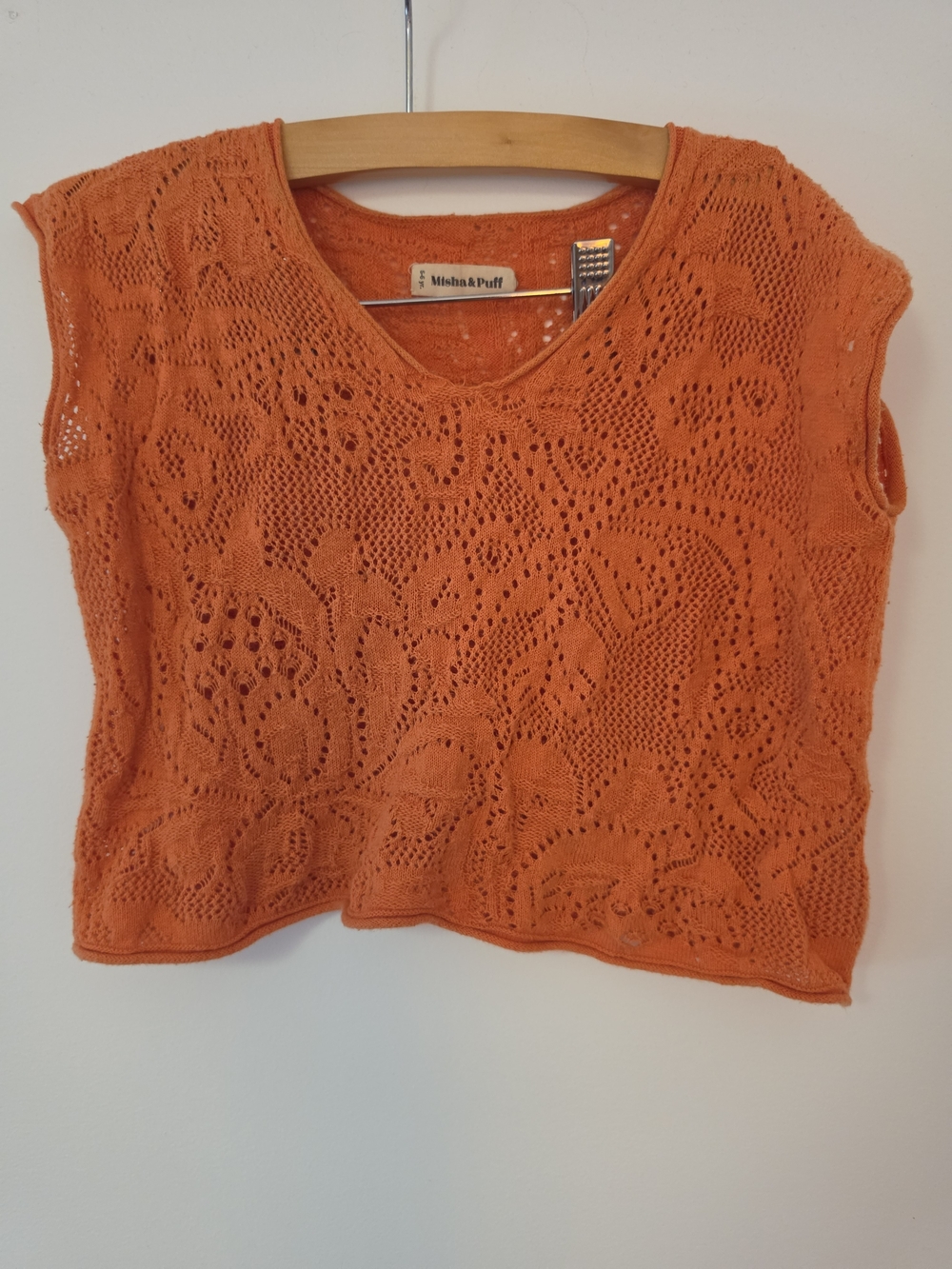 Kids Misha & Puff Orange Cotton Lace Knit Top